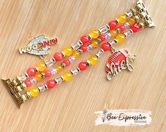 Handmade KC Chiefs Beaded Apple Watch Band with Charms