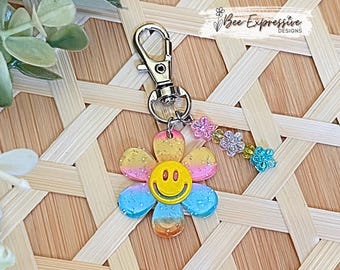 BOHO Flower, bag Charm Chain!  Swivel clasp, beaded flower tassel
