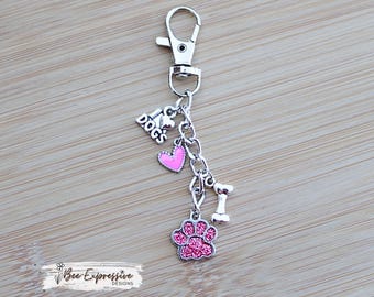 Handmade, Dog, Silver Charm Chain: Glitter Paw, Heart, Bone, I Love Dogs, Charms