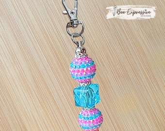 Handmade, Rhinestone, Keychain or Bag Accessory: Swivel Clasp, 20mm chunky beads