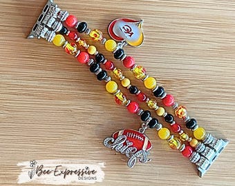 Handmade KC Chiefs Beaded Apple Watch Band with Charms