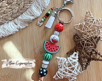 Handmade Watermelon Beaded Keychain: Tassel & Butterfly Charm