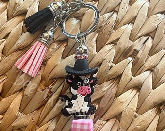 Beaded Cow Keychain: Cowboy Hat, Choose Your Clasp!