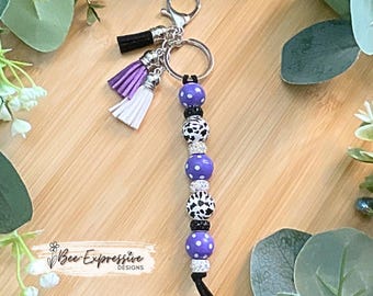 Handmade Beaded Keychain: Animal Print, Polka Dot Beads & Tassels