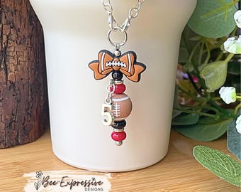 Custom Football Tumbler Charm: Jersey Number, Team Colors, Beaded Chain
