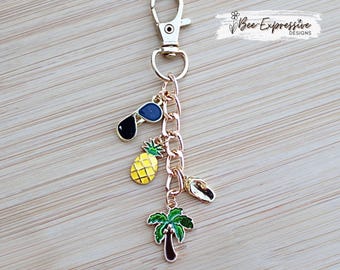 Handmade, Summer, Charm Chain: 4 charms - Sunglasses, Pineapple, Palm Tree, Flip Flop!