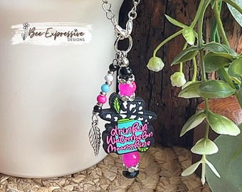 Lainey, Watermelon Moonshine Tumbler Chain: Acrylic Beaded Tassel, Leaf Charm