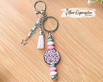 Handmade Boss Babe Keychain: Beaded Tassel, Star Charm