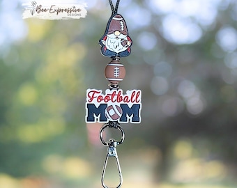 Handmade, Football Mom Lanyard: Beaded, Gnome, Breakaway Clasp