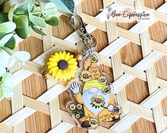 Sunflower, Gnome Keychain or Tumbler Chain:  Swivel clasp, beaded tassel with silicone sunflower bead