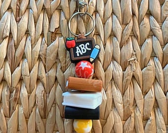 Handmade Teacher Keychain: Abc Chalkboard, Silicone Books & Star Beads