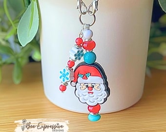Handmade Santa Claus Tumbler Charm: Beaded Christmas Cup Accessory