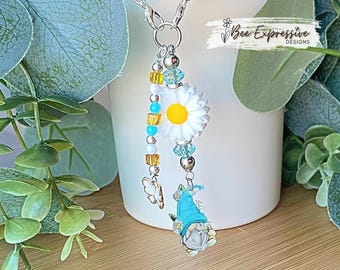 Beaded Tumbler Charm: Acrylic Gnome, Daisy Flower, Butterfly Pendant