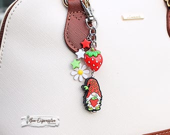 Handmade Strawberry Gnome Charm Chain, Daisy Stars Tassel Bag Accessory