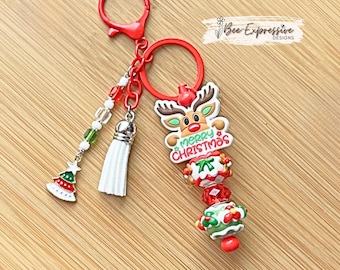 Handmade Reindeer Christmas Keychain: Lampwork Glass Beads & Tree Charm