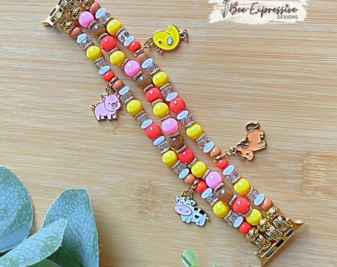 Featured listing image: Handmade, Farm Animal, Watch Bracelet: Horse, Cow, Chicken, Pig, Custom Sizes, for Apple Watches