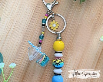 Handmade Beaded Keychain: Watermelon, Daisy, Summer Vibes