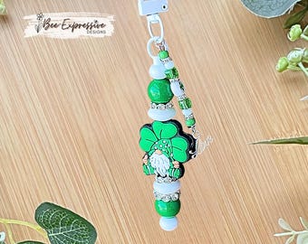 St Patrick's Day Gnome Bag Charm: Shamrock Beaded Tassel