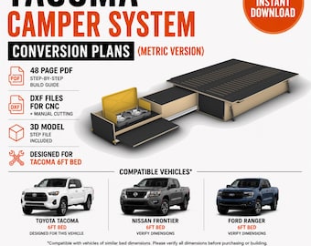 Toyota Tacoma 6ft Truck Bed Camper Plans | DIY Drawer System | Pull-Out Kitchen | CNC PDF | Overland Build - Metric version