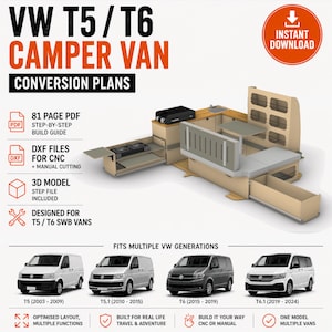 VW T5 / T6 Camper Conversion Plans - DIY Build - 3D Model - DXF Files - Right Hand Drive