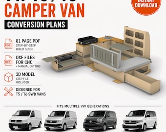 VW T5 / T6 Camper Conversion Plans - DIY Build - 3D Model - DXF Files - Right Hand Drive