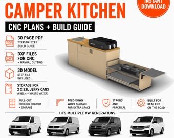 Volkswagen T5 / T6 camper kitchen plans, DIY van conversion, DXF files & 3D Model - LHD