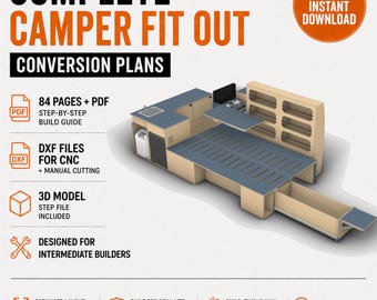 LHD - Camper Van Conversion CNC Plans – Bed to Couch System + Kitchen Unit + Wardrobe Storage | DIY Van Build Blueprint Package