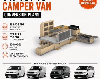 VW T5 / T6 Camper Conversion Plans - DIY Build - 3D Model - DXF Files - Left Hand Drive