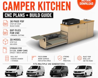 Volkswagen T5 / T6 camper kitchen plans, DIY van conversion, DXF files & 3D Model - RHD