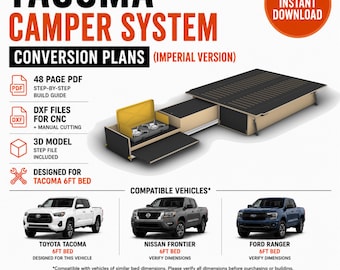 Toyota Tacoma 6ft Truck Bed Camper Plans | DIY Drawer System | Pull-Out Kitchen | CNC PDF | Overland Build - Imperial version