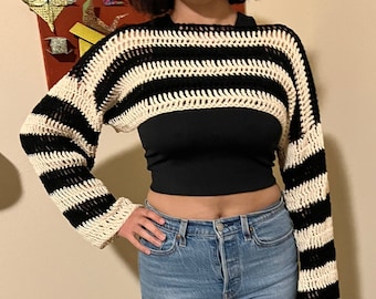 Crochet striped bolero shoulder sleeves