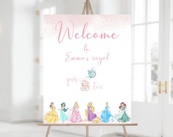 Princess Tea Party Welcome Sign, Royal Celebration Birthday Welcome Board, Birthday Party Welcome Sign, Editable Digital Corjl Template