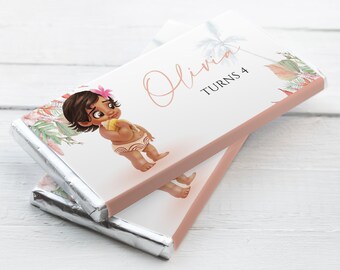 Moana Birthday Chocolate Wrapper, Moana Birthday Party Favor, Chocolate Label, Editable Digital Corjl Template