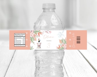 Moana Birthday Water Bottle Label, Girl Summer Moana Theme Birthday Party Water Bottle Labels, Editable Digital Corjl Template
