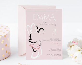 Modern Minnie Mouse Birthday Invitation, Pink Minnie Mouse Birthday Party Invite, Editable Digital Corjl Template