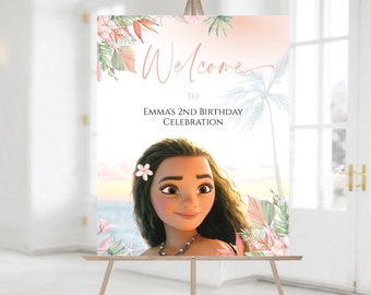 Moana Birthday Welcome Sign, Moana Pool Birthday Party Decor, Birthday Party Welcome Sign, Editable Digital Corjl Template