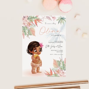 Moana Birthday Invitation, Baby Moana Birthday Party Invite, Editable Digital Corjl Template