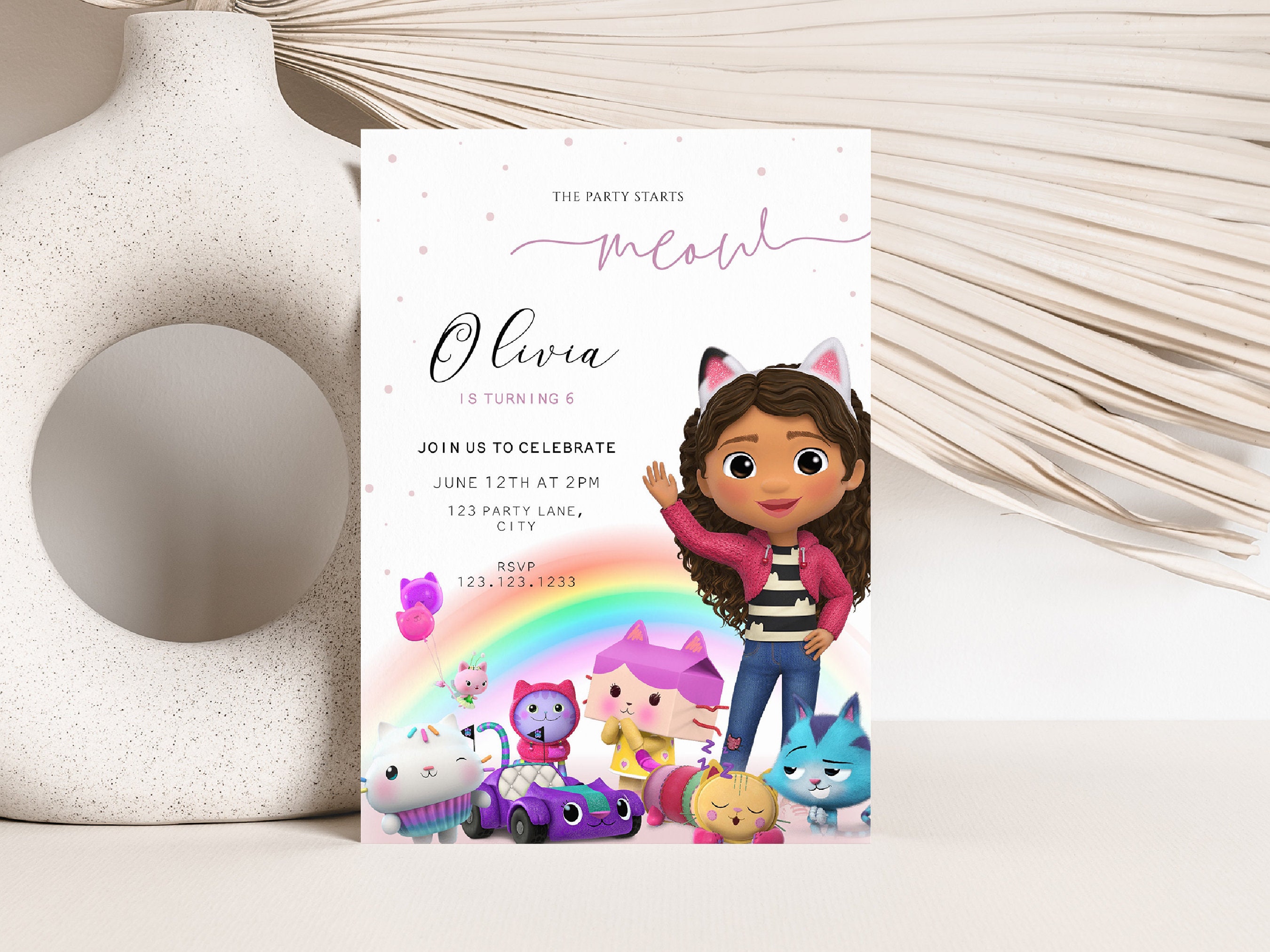 Girl Birthday Party Invitation, Gabbys Doll House Invitation, Editable
