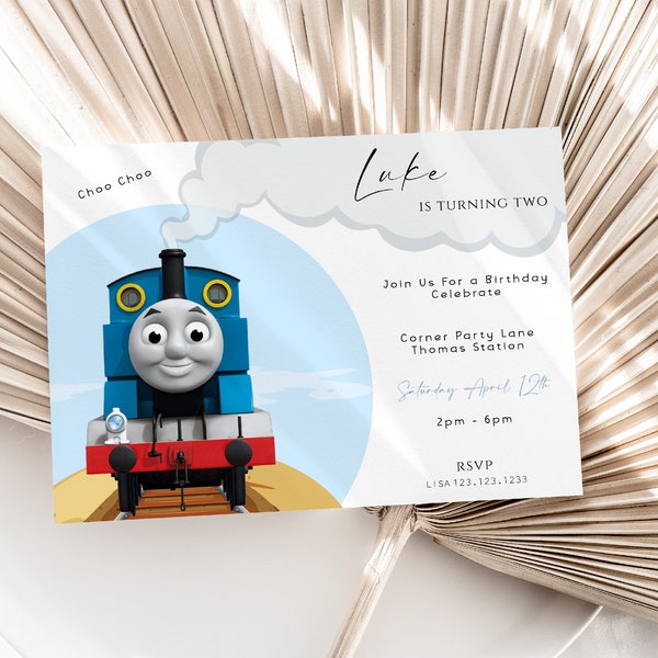 Thomas the Train Birthday Invitation, Boy Train Birthday Party Invite, Editable Digital Corjl Template