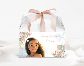 Moana Gable Box Label, Zomer Moana Thema Verjaardagsfeestje Candy Box Label, Bewerkbare digitale Corjl-sjabloon
