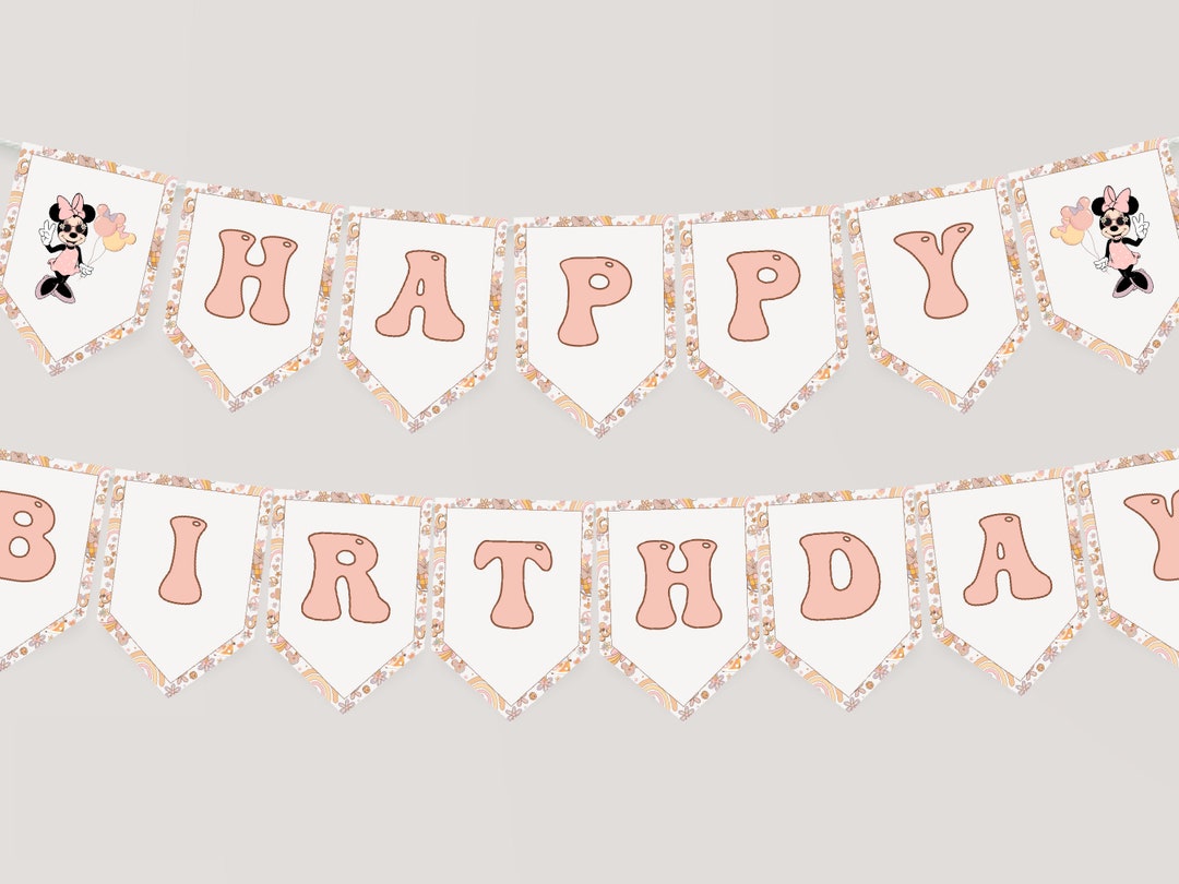 Mini Mouse Two Groovy Groovy Minnie Mouse Birthday Flag, Two Groovy Baby Birthday Party Flag ...