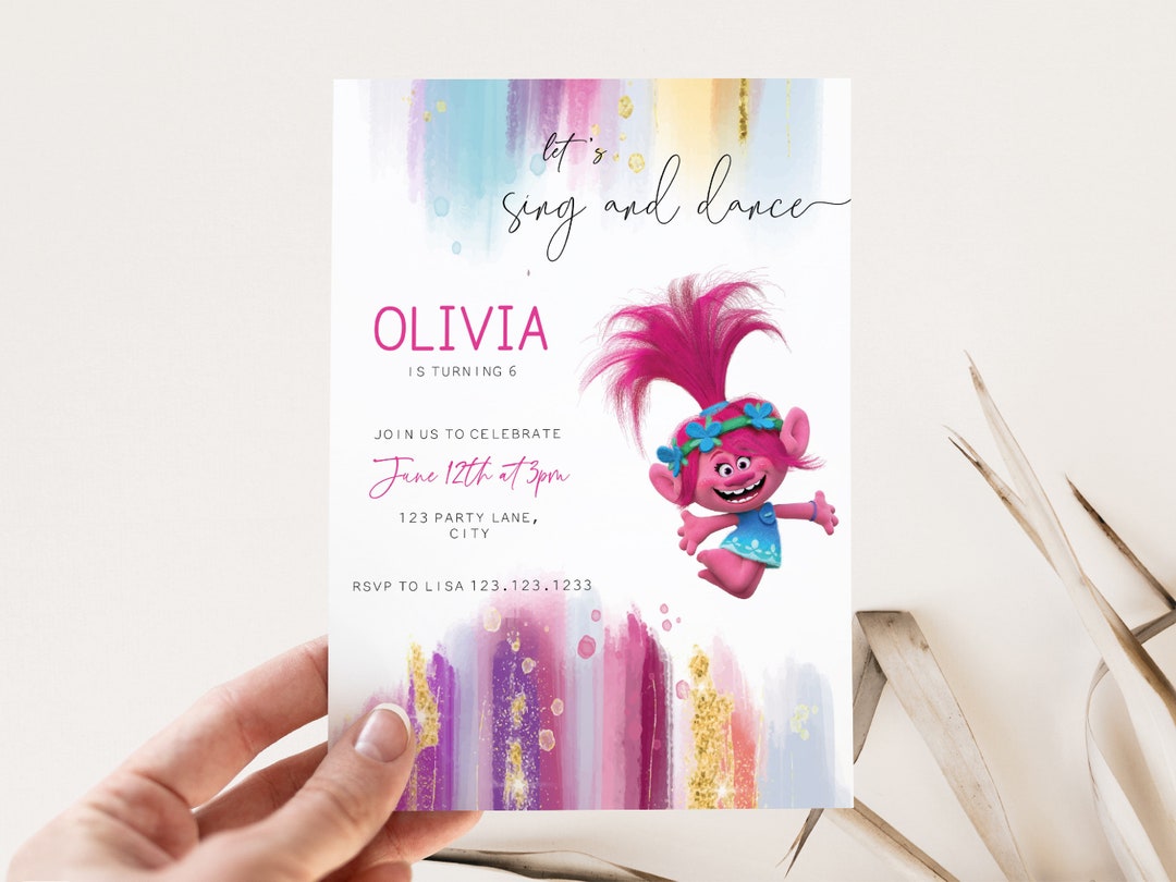 Trolls Birthday Invitation, Girl Trolls Birthday Party Invite, Editable ...