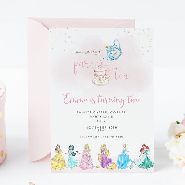 Princess Tea Party Birthday Invitation, Royal Celebration Birthday Invite, Editable Digital Corjl Template