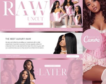 Hair Website Canva Banners: Editable Shopify Theme Instant Download