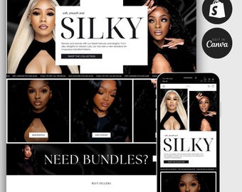 Premade Luxury Shopify Hair Website Theme: Editable Canva Banners (Instant Download)