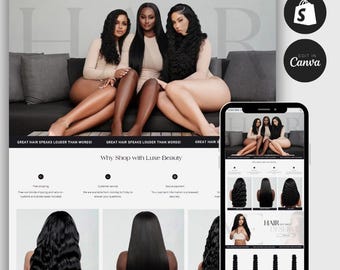 Premade Luxury Shopify Hair Website: Editable Canva Banners (Instant Download)