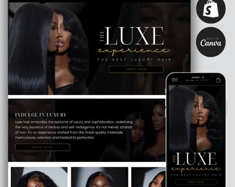 Shopify Hair Website Template, Hair Website, Shopify Website Theme  with Editable Cava Banners,