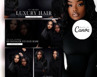 Hair Website Canva Banners: Editable Shopify Theme Instant Download