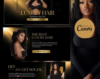 Hair Website Canva Banners: Editable Shopify Theme Instant Download