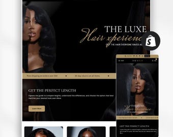 Luxury Hair Extension Shopify Theme, Wig Store Website Template, Ecommerce Hair Bundle Shop ,  Hair Model Stock Images, Instant Download